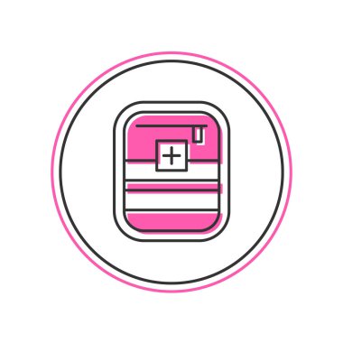 Doldurulmuş ilk yardım çantası simgesi beyaz arkaplanda izole edildi. Haçlı sağlık kutusu. Acil durumlar için tıbbi ekipman. Sağlık sigortası konsepti. Vektör