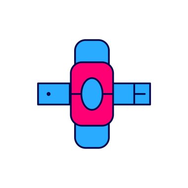 Doldurulmuş dizlik simgesi beyaz arkaplanda izole edildi. Olağanüstü bir spor. Kaykay, bisiklet, paten kayma koruyucu giysi. Vektör