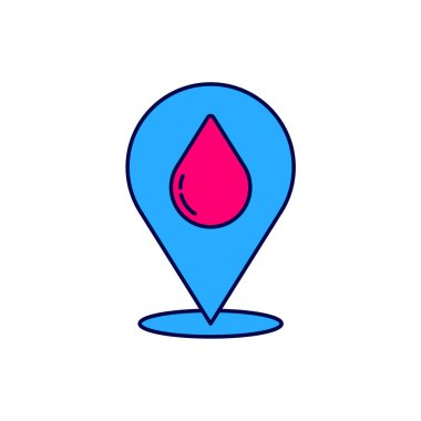 Beyaz arkaplanda izole edilmiş konum simgesiyle dolu ana hatlı su damlası. Vektör