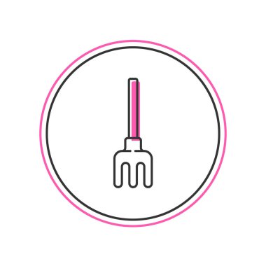 Filled outline Garden rake icon isolated on white background. Tool for horticulture, agriculture, farming. Ground cultivator.  Vector