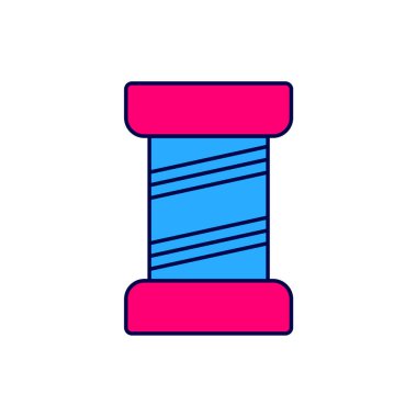 Beyaz arkaplanda izole edilmiş makara simgesi üzerindeki ana hatlı dikiş ipliği. İplik makarası. İplik kutusu. Vektör