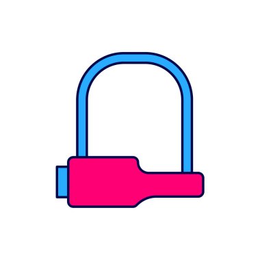 Ana hatları doldurulmuş bisiklet kilidi U şeklindeki sanayi simgesi beyaz arka planda izole edilmiş. Vektör