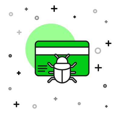 Filled outline System bug in credit card icon isolated on white background. Code bug concept. Bug in the system. Bug searching.  Vector