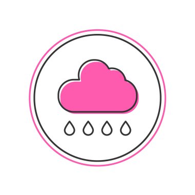 Beyaz arka planda izole edilmiş yağmur ikonu ile ana hatları doldurulmuş. Yağmur damlaları ile yağmur bulutu yağışı. Vektör