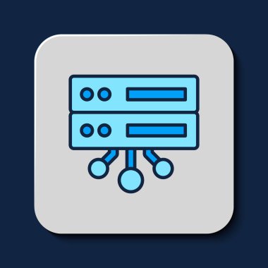 Doldurulmuş sunucu, veri, Web sunucu simgesi mavi arkaplanda izole edildi. Vektör