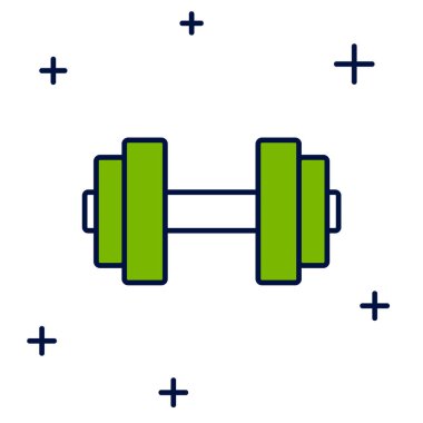 Doldurulmuş Dumbbell simgesi beyaz arkaplanda izole edildi. Kas kaldırma ikonu, fitness halteri, spor aletleri, egzersiz yaban domuzu. Vektör