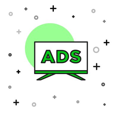 Doldurulmuş ana hat reklam simgesi beyaz arkaplanda izole edildi. Pazarlama ve tanıtım süreci kavramı. İlgili reklamlar. Sosyal medya reklamcılığı. Vektör