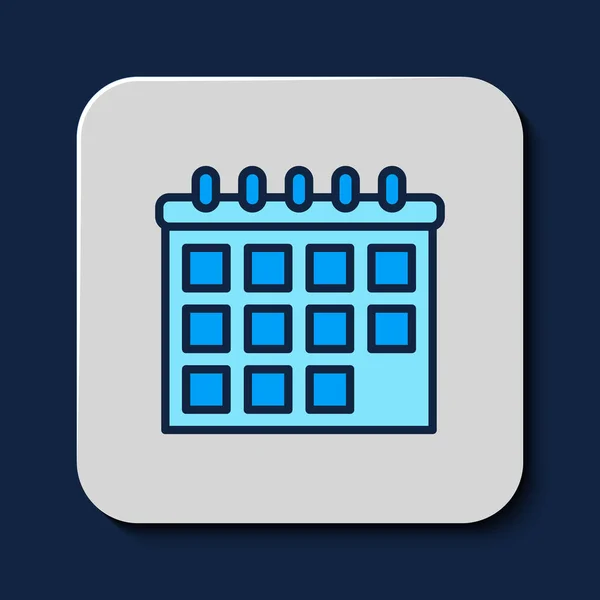 Esquema Rellenado Icono Calendario Aislado Sobre Fondo Azul Evento Símbolo — Vector de stock