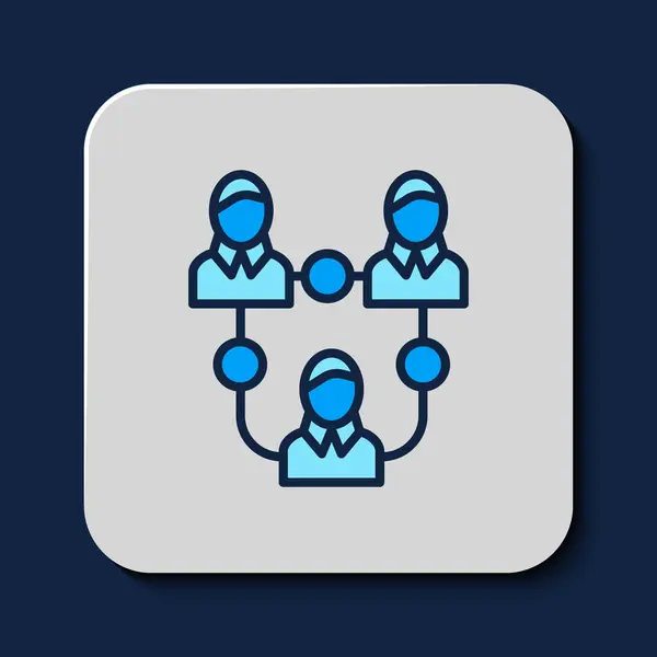 填充轮廓项目团队基础图标孤立的蓝色背景 业务分析和规划 团队合作 项目管理 — 图库矢量图片