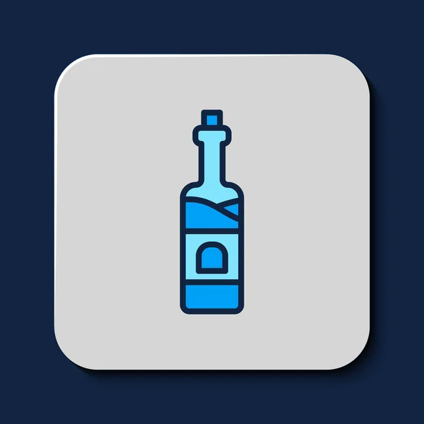 Заполненная Очертания Бутылка Вина Значок Изолирован Синем Фоне Вектор — стоковый вектор