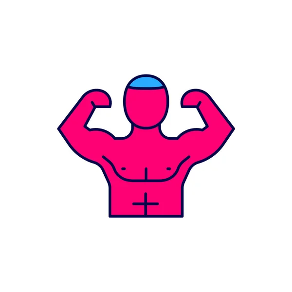 填充轮廓健美运动员显示他的肌肉图标孤立在白色背景 健身力量健康爱好的概念 — 图库矢量图片