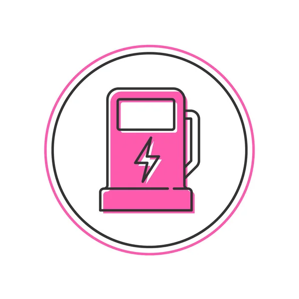 Filled Outline Electric Car Charging Station Icon Isolated White Background — ストックベクタ