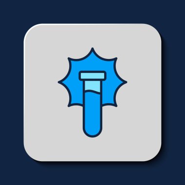 Kimyasal deney, mavi arka planda izole edilmiş şişe ikonundaki patlama. Test tüpünde kimyasal patlama. Vektör