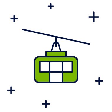 Doldurulmuş ana hat kablo araba simgesi beyaz arkaplanda izole edildi. Füniküler işaret. Vektör