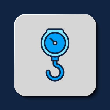 El ölçeğinde doldurulmuş yay mekanik simgesi mavi arkaplanda izole edildi. Vektör