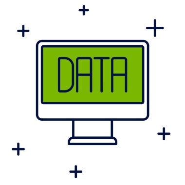 Doldurulmuş ana hatlı veri analiz simgesi beyaz arkaplanda izole edildi. İş veri analizi süreci, istatistik. Çizelgeler ve diyagramlar. Vektör