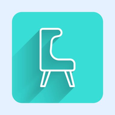 Kol Koltuğu simgesi uzun gölge arkaplanı ile izole edildi. Yeşil kare düğmesi. Vektör