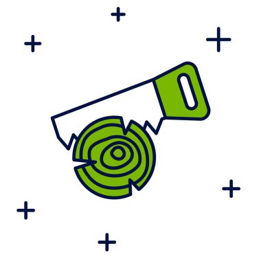 Doldurulmuş el testeresi ve günlük simgesi beyaz arkaplanda izole edildi. Vektör