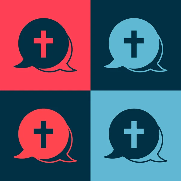 Pop Art Christian Cross Icon Isolated Color Background Church Cross — Stock Vector