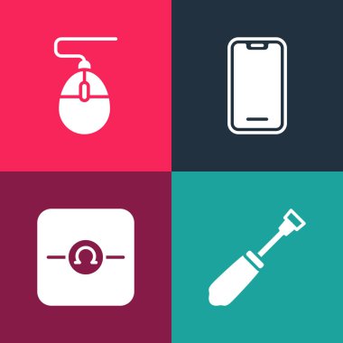 Pop sanat tornavidayı, Ohmmeter, cep telefonu ve bilgisayar fare simgesini ayarla. Vektör