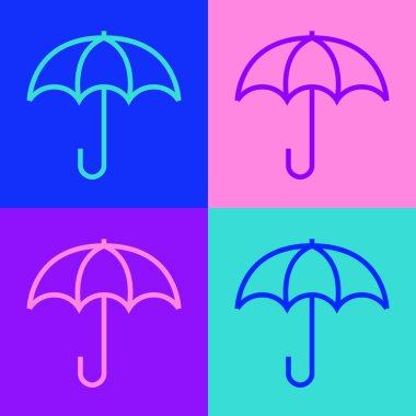 Pop sanat çizgisi Umbrella simgesi renk arkaplanında izole edildi. Sigorta konsepti. Su geçirmez ikon. Koruma, güvenlik, güvenlik kavramı. Vektör