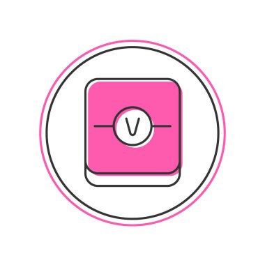 Beyaz arkaplanda izole edilmiş ana hatlı Voltmetre elektronik bileşen simgesi. Eğitim için elektrik fiziği şeması. Vektör