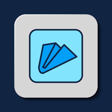 Doldurulmuş kağıttan uçak simgesi mavi arkaplanda izole edilmiş. Vektör