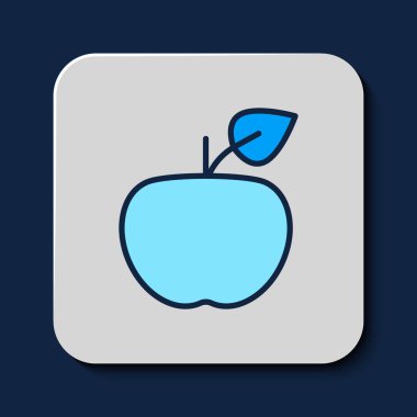 Doldurulmuş Apple simgesi mavi arkaplanda izole edildi. Fazla kilolu. Sağlıklı diyet menüsü. Fitness diyeti elması. Vektör