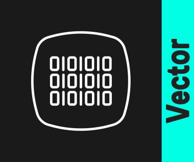 Siyah arkaplanda beyaz çizgi ikili kod simgesi izole edildi. Vektör