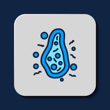 Doldurulmuş Bakteri simgesi mavi arkaplanda izole edildi. Bakteriler ve mikroorganizmalar, sebep olan mikroorganizma hastalıkları, hücre kanseri, mikrop, virüs, mantar. Vektör