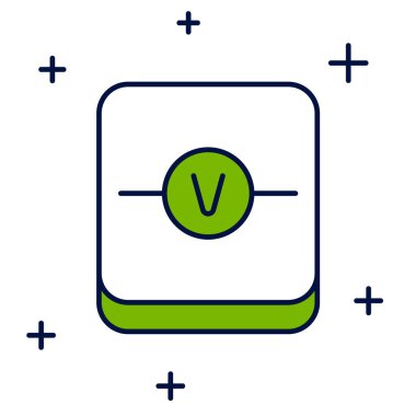 Beyaz arkaplanda izole edilmiş ana hatlı Voltmetre elektronik bileşen simgesi. Eğitim için elektrik fiziği şeması. Vektör