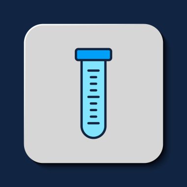 Filled outline Test tube and flask chemical laboratory test icon isolated on blue background. Laboratory glassware sign.  Vector