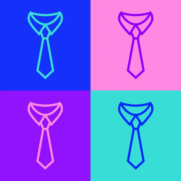 Pop Art Linie Krawattensymbol Isoliert Auf Farbigem Hintergrund Krawatte Und — Stockvektor