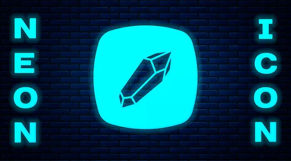 Zářící Neon Magic Kámen Ikona Izolované Cihlové Zdi Pozadí Křišťál — Stockový vektor