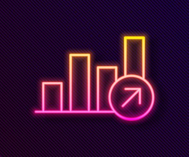 Parlayan neon hattı Finansal büyüme ikonu siyah arkaplanda izole edildi. Gelirleri arttırıyorum. Vektör