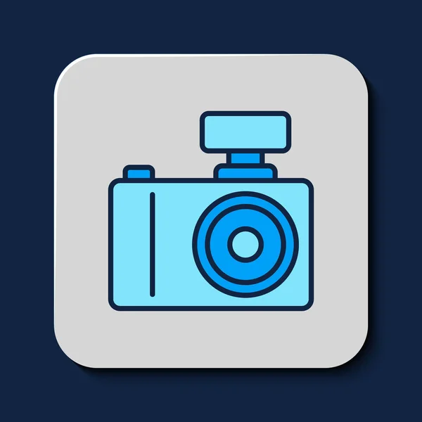 Filled Outline Photo Camera Icon Isolated Blue Background Foto Camera — Vetor de Stock