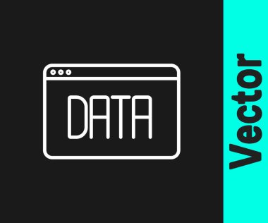 Siyah arkaplanda beyaz çizgi veri analiz simgesi izole edildi. İş veri analizi süreci, istatistik. Çizelgeler ve diyagramlar. Vektör