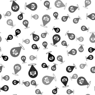 Siyah fotoğraf makinesi simgesi beyaz arkaplanda izole edilmiş kusursuz desen. Foto kamera. Dijital fotoğrafçılık. Vektör