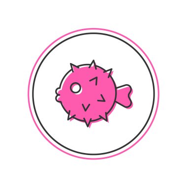 Doldurulmuş balık kirpisi simgesi beyaz arka planda izole edilmiş. Vektör