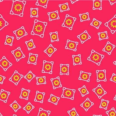 Simya tarifleri, mistik büyüler ve büyüler içeren çizgi Kadim büyü kitabı kırmızı arka planda izole edilmiş kusursuz desen. Vektör