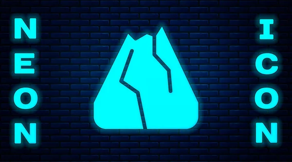Glowing Neon Mountains Icon Isolated Brick Wall Background Symbol Victory — Stock Vector