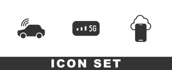 Set Smart Car System Wireless Internet Cloud Technology Data Icon — Stockový vektor