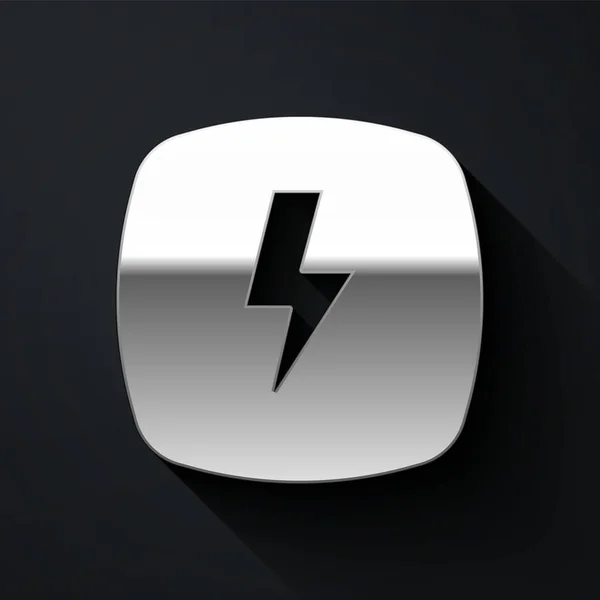 Silver Lightning Bult Ikon Isolerad Svart Bakgrund Flash Skylt Ladda — Stock vektor