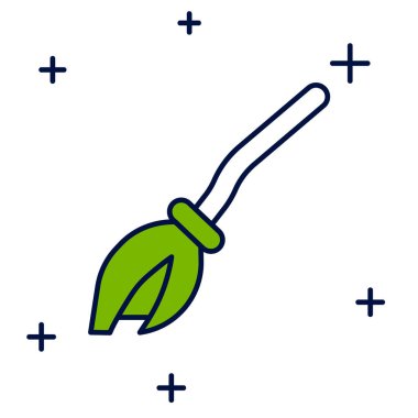 Beyaz arka planda izole edilmiş ana hatlı cadı süpürge simgesi. Mutlu Cadılar Bayramı Partisi. Vektör