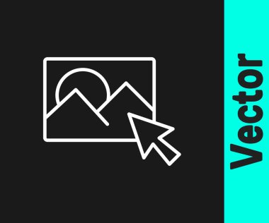 Siyah arkaplanda beyaz çizgi fotoğraf rötuşlama simgesi izole. Fotoğrafçı, fotoğrafçılık, rötuş ikonu. Vektör.