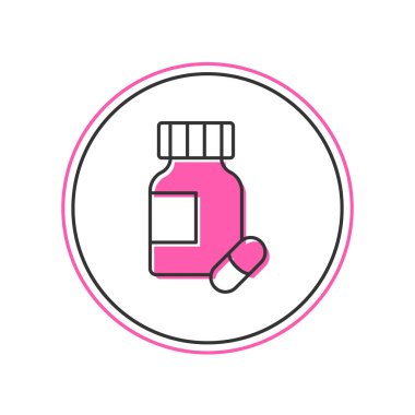 Beyaz arka planda izole edilmiş ana hatlı sakinleştirici hap ikonu. Vektör