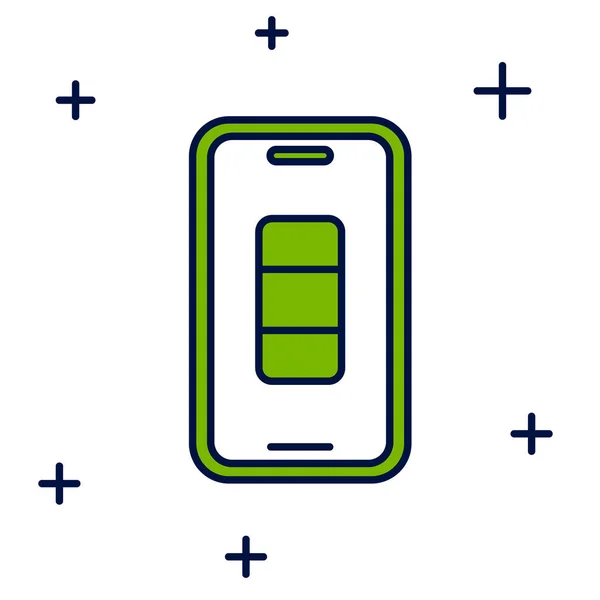 Gevuld Overzicht Smartphone Batterij Opladen Pictogram Geïsoleerd Witte Achtergrond Telefoon — Stockvector