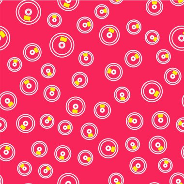 Çizgi ağırlığı simgesi kırmızı arkaplanda izole edilmiş. Vücut geliştirme sporu, egzersiz ve spor aletleri. Vektör