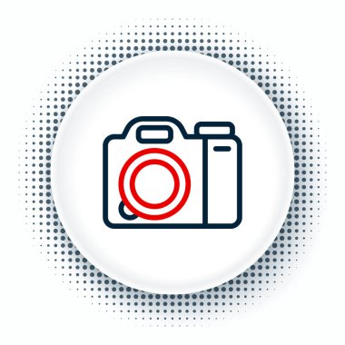 Çizgi fotoğraf makinesi simgesi beyaz arkaplanda izole edildi. Foto kamera. Dijital fotoğrafçılık. Renkli taslak konsepti. Vektör