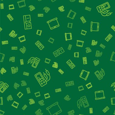 Hat elektrik düğmesi, ampere ölçer, multimetre ve dizüstü bilgisayarı kusursuz desene ayarlayın. Vektör